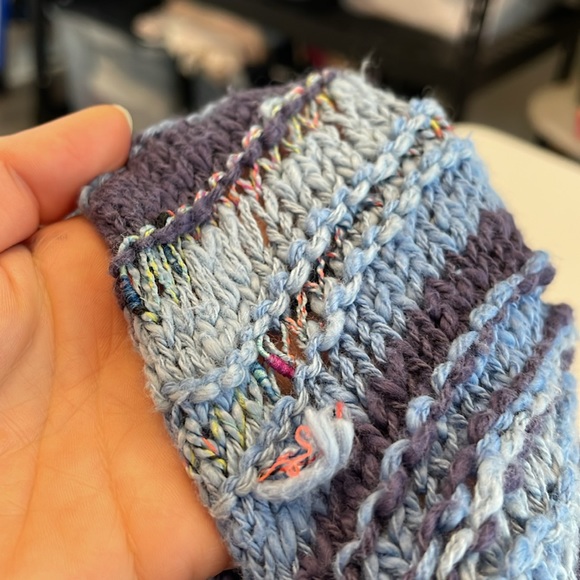 Free People Navy and Light Blue Striped Chunky Knitted Crop Top Sweater - Picture 6 of 6